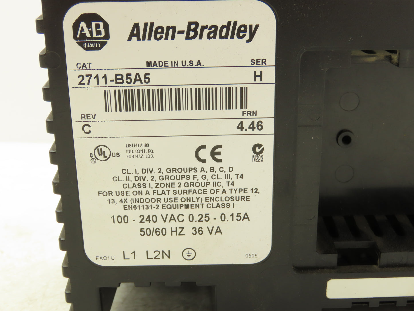 Allen Bradley 2711-B5A5 PanelView 550 HMI Control Panel Ser H FRN 4.46 100-240V