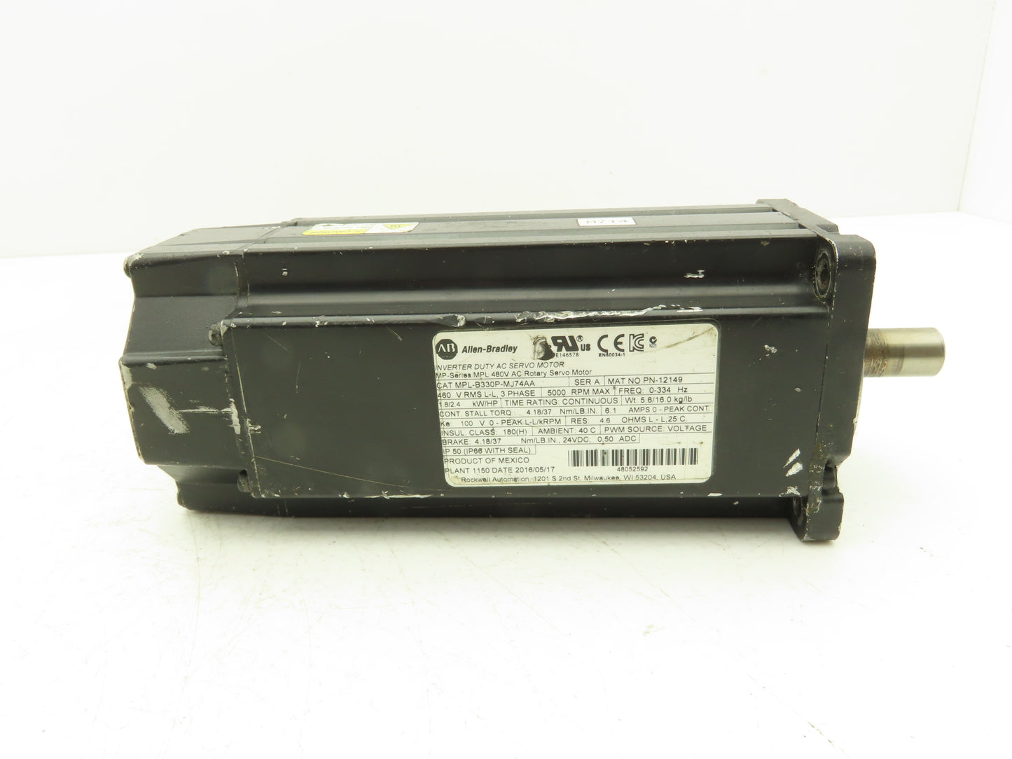 Allen Bradley MPL-B330P-MJ74AA AC Servo Motor 5000 RPM 460V 3PH READ