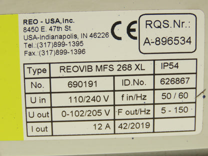 REO USA REOVIB MFS 268 Vibratory Conveyor Frequency Converter 115/230V 50/60Hz