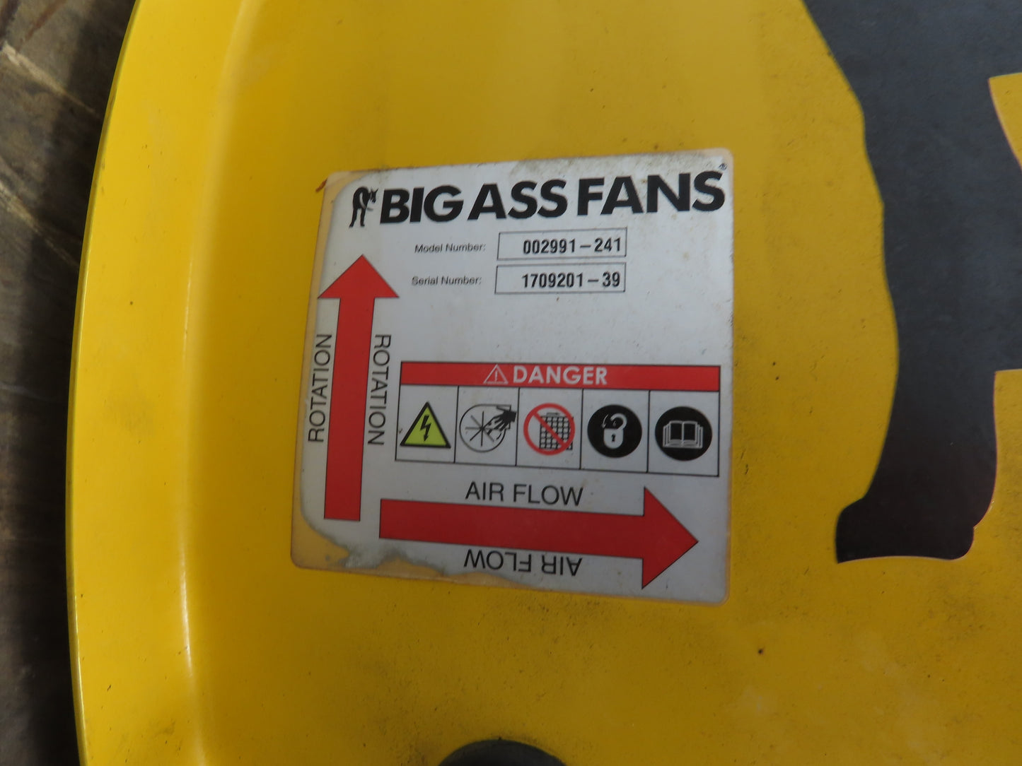 Big Ass 002991-241 Industrial Wall Mount Fan 30" Dia 1Hp 629fpm 230/460V