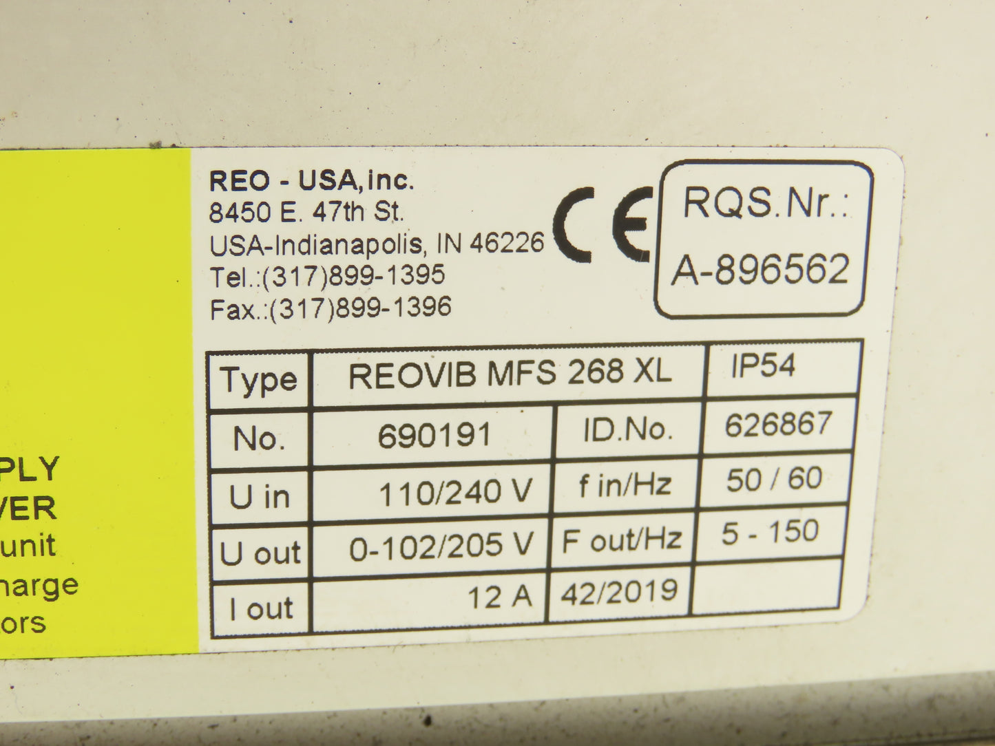 REO USA REOVIB MFS 268 Vibratory Conveyor Frequency Converter 115/230V 50/60Hz