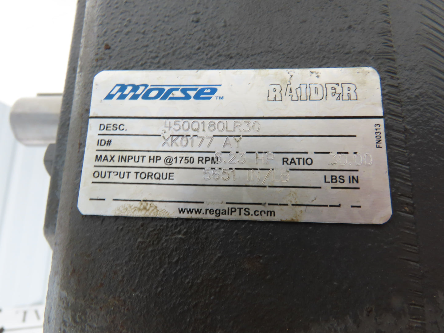 Morse Raider 450Q180LR30 Worm Gearbox 30:1 Reducer 6.2Hp 58rpm Dual Shaft Output