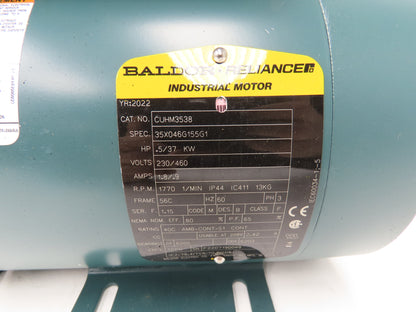 Baldor CUHM3538 Industrial AC Motor 1/2Hp 1770rpm 230/460V 3PH 56C 35X046G155G1