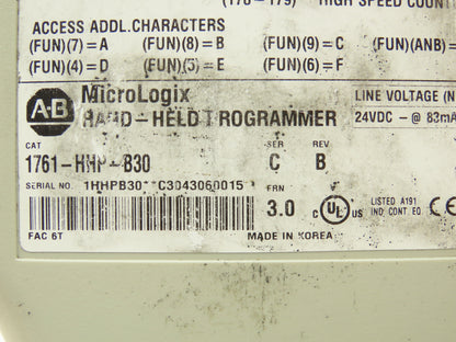 Allen Bradley 1761-HHP-B30 MicroLogix Hand-Held Programmer Series C Rev B 24VDC