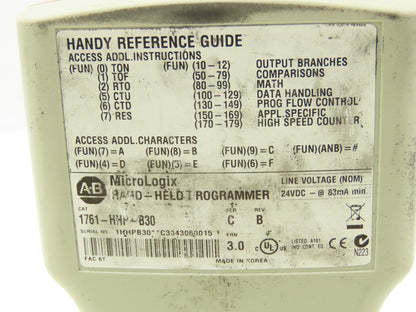 Allen Bradley 1761-HHP-B30 MicroLogix Hand-Held Programmer Series C Rev B 24VDC
