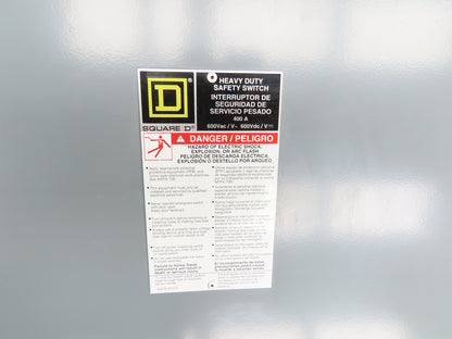 Square D H365 Safety Disconnect Switch 400A 600V 3 Pole Fused Type E04