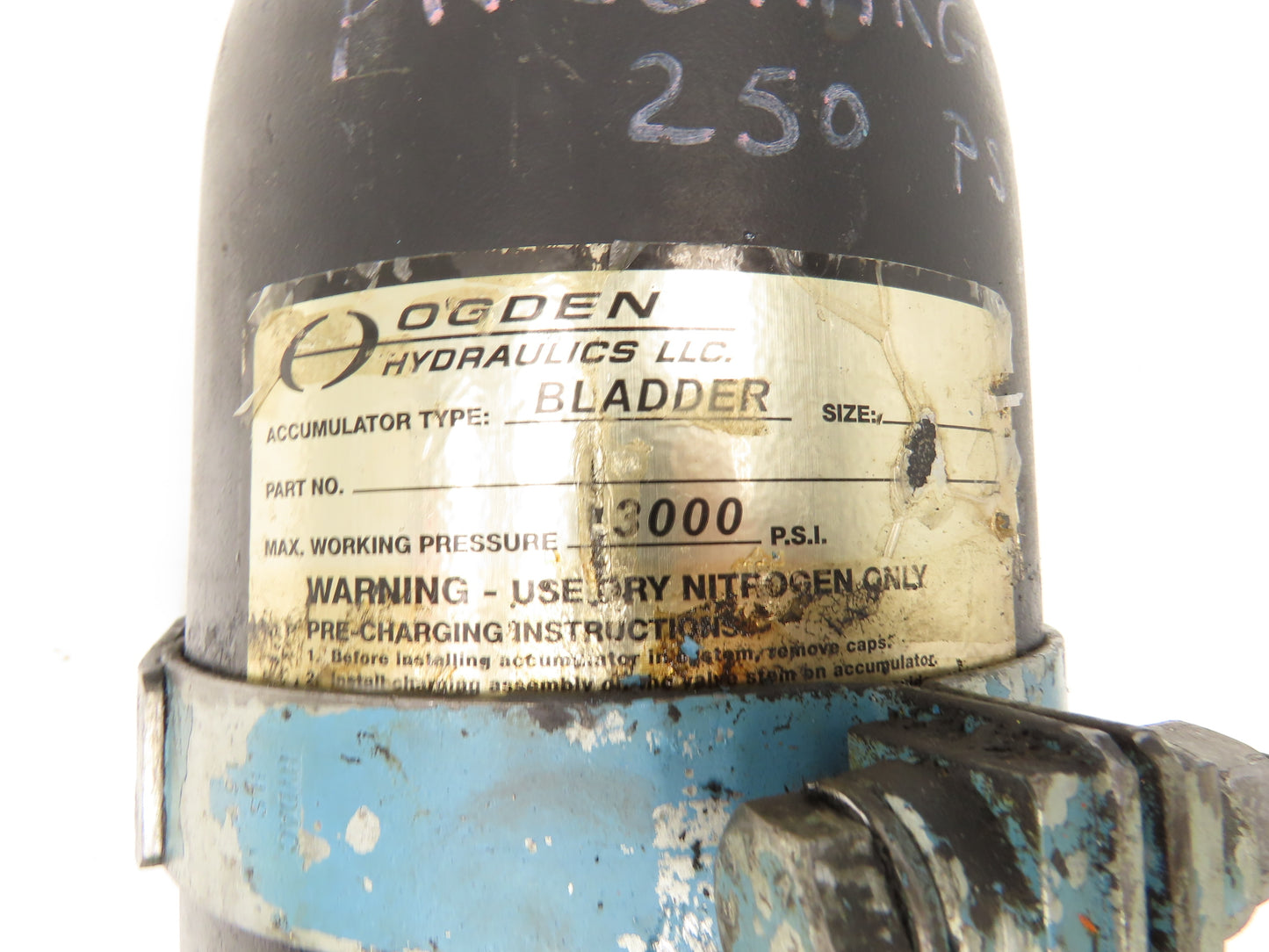 Ogden Hydraulic Bladder Accumulator 1 Gallon Tank 3000 PSI