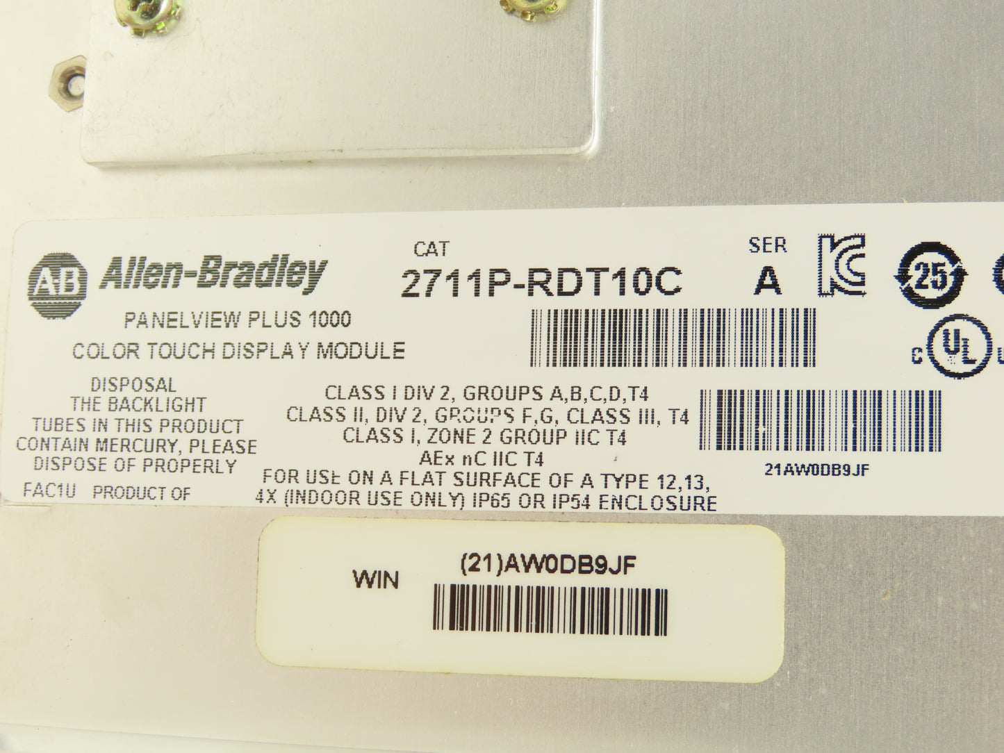 Allen Bradley 2711P-T10C4D1 HMI PanelView Plus 1000 10.4" Operator Touch Panel