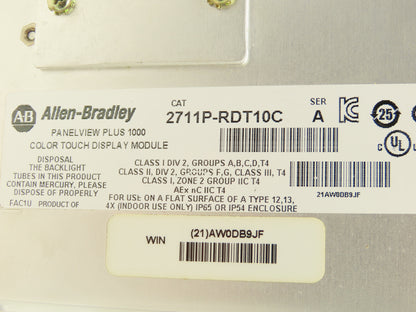 Allen Bradley 2711P-T10C4D1 HMI PanelView Plus 1000 10.4" Operator Touch Panel