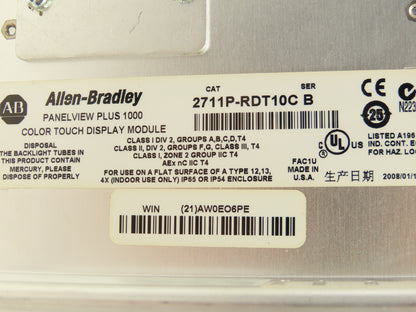 Allen Bradley 2711P-T10C4D1 HMI PanelView Plus 1000 10.4" Operator Touch Panel
