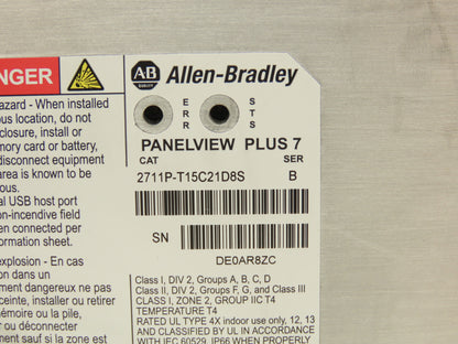 Allen Bradley 2711P-T15C21D8S HMI PanelView Plus 7 15" Operator Touch Panel 24V