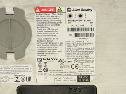 Allen Bradley 2711P-T15C21D8S HMI PanelView Plus 7 15" Operator Touch Panel 24V