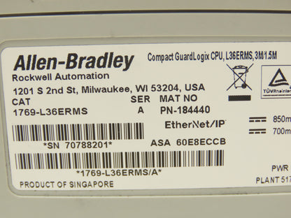 A-B 1769-L36ERMS/A Compact GuardLogix Ethernet/IP CPU Controller 24V Ser A