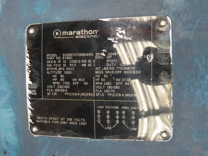 Marathon Electric SVD365TSTDS16042ANL AC Motor 60Hp 1782 RPM 230/460V 3PH 365TS