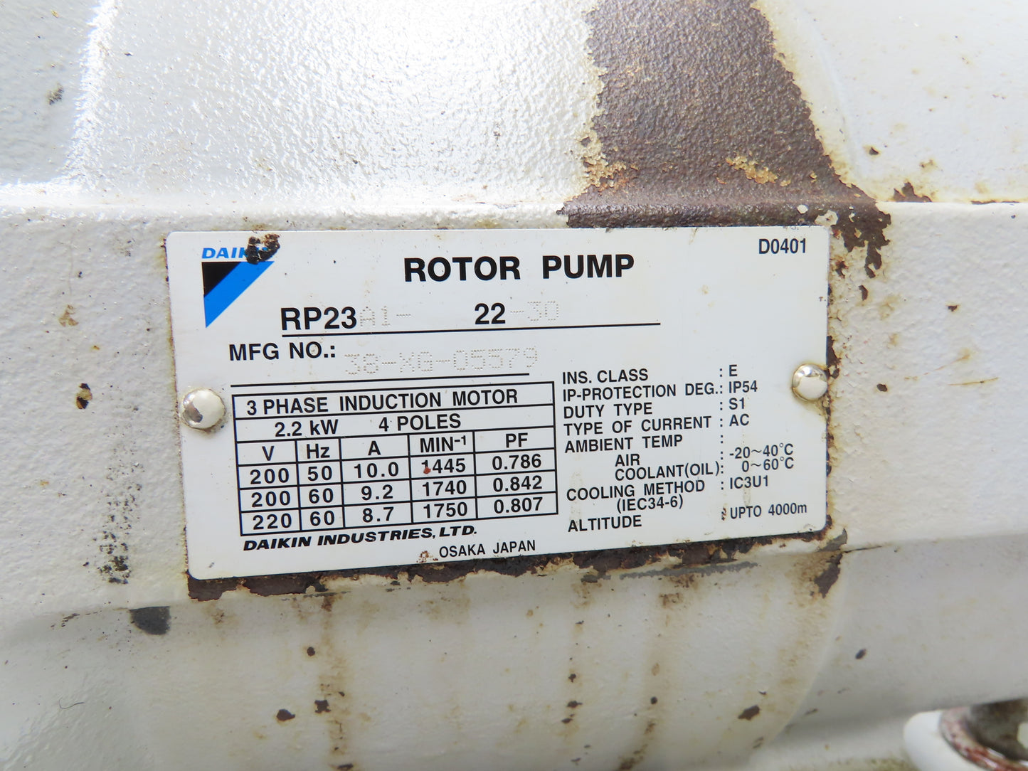 Daikin RP23A1-22-30 Rotor Pump Hydraulic Power Unit 9gal 11gpm 2.2kw 220V 3PH