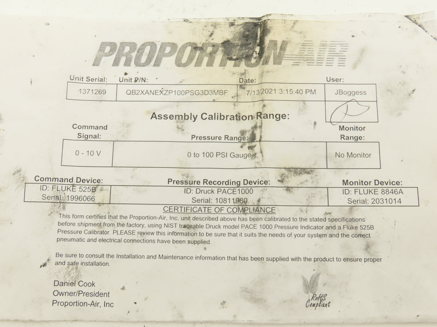 Proportion Air QB2XANEXZP100PSG RM008N Pressure Regulator Control Valve 1"NPT