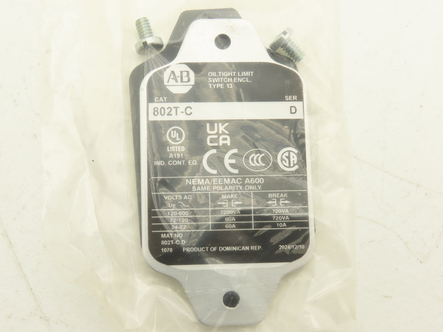 Allen Bradley 802T-C Oiltight Limit Switch Enclosure Push Rod Type Operator Head