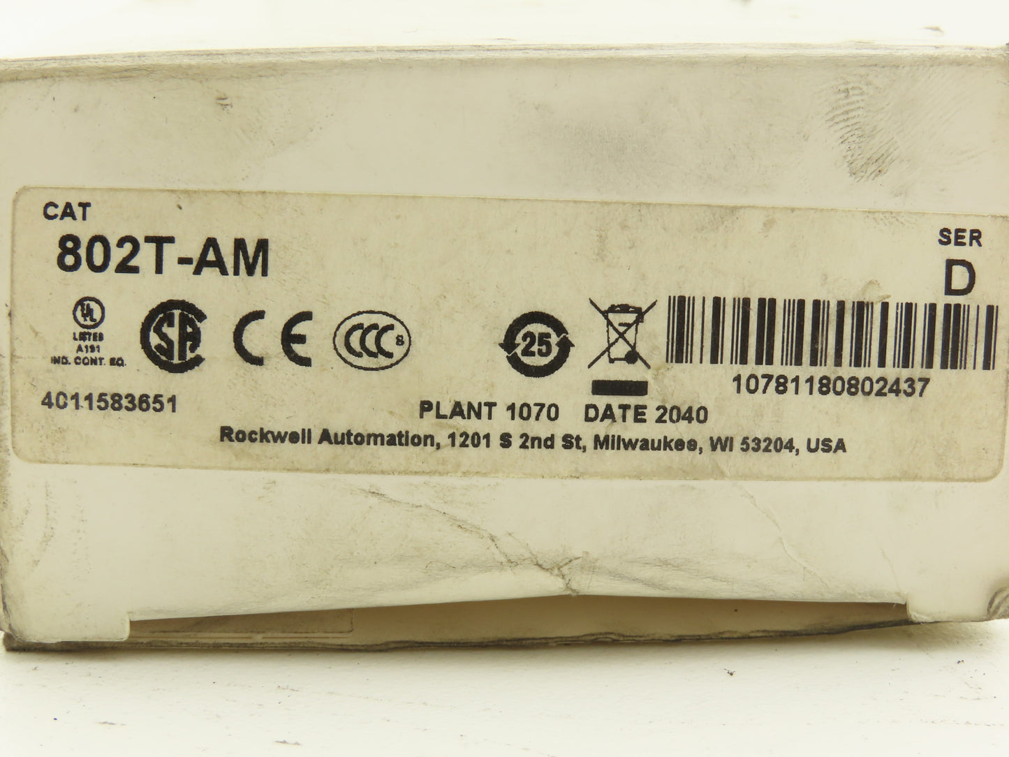 Allen Bradley 802T-AM Oiltight Limit Switch Enclosure Lever Type Operator Head
