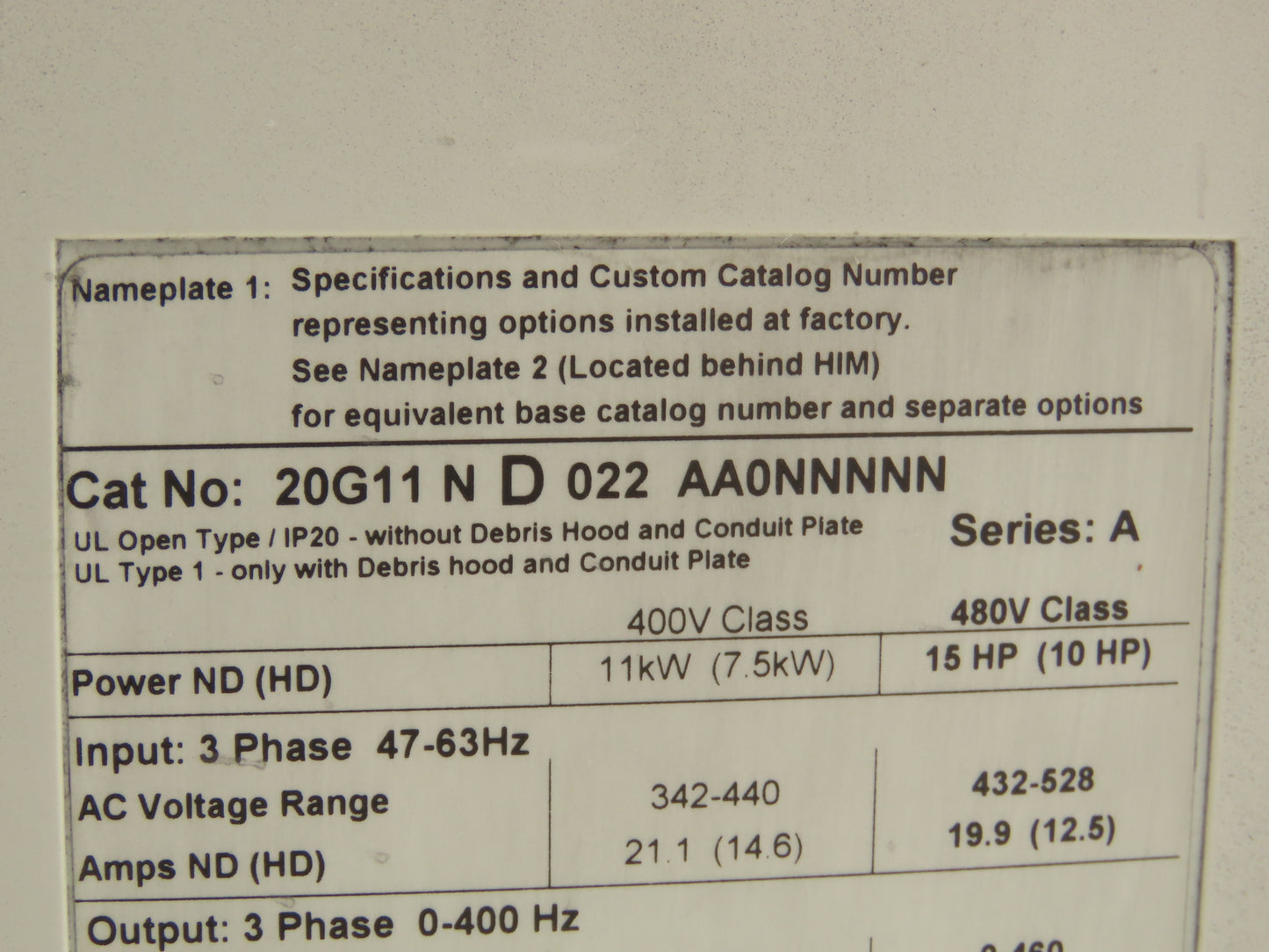 Allen Bradley 20G11ND022AA0NNNNN PowerFlex 755 AC Drive 480V 14A 15HP Series A