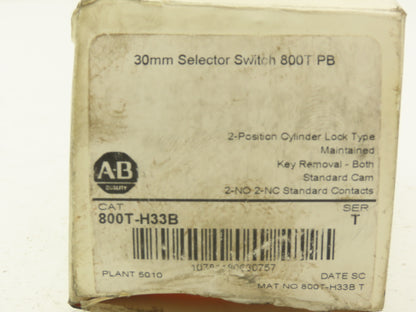 Allen Bradley 800T-H33B Cylinder Lock Selector Switch 2 Position Keyed Ser T