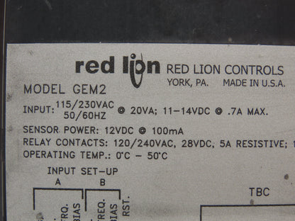 Red Lion Controls GEM2 6 Digit Presettable Digital Counter 115/230VAC 11-14VDC