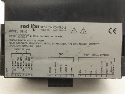 Red Lion Controls GEM2 6 Digit Presettable Digital Counter 115/230VAC 11-14VDC