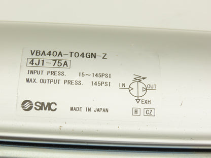 SMC VBA40A-T04GN-Z Pneumatic Air Booster Regulator 15-145psi 1/2"npt