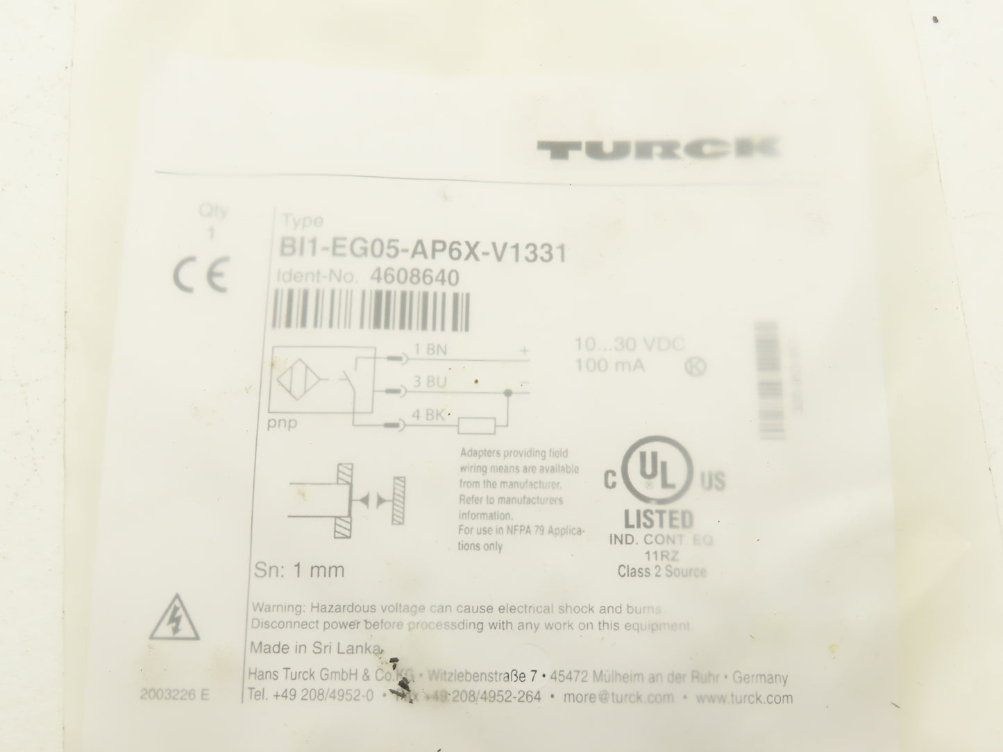 Turck BI1-EG05-AP6X-V1331 Proximity Sensor 4608640 Sn 1 mm Lot of 5