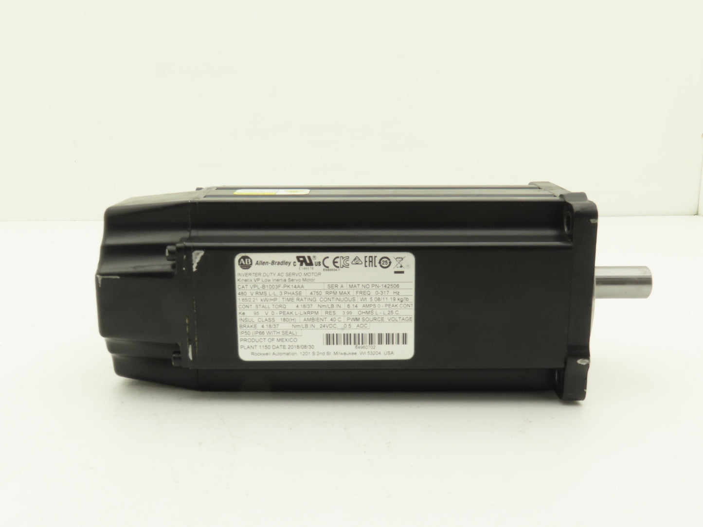 Allen Bradley VPL-B1003F-PK14AA AC Servo Motor 2.2Hp 4750rpm 480V 3PH 24V Brake