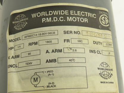 Worldwide Electric WPMDC14-18-90V-56CB DC Motor 90VDC 1/4Hp 1800 RPM 56C