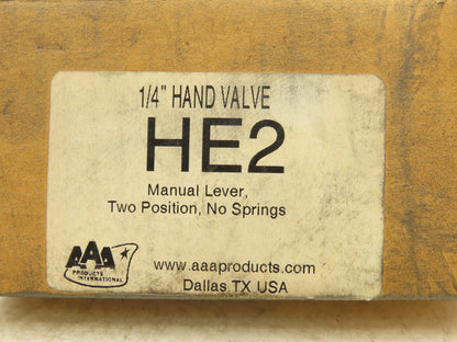 AAA Products HE2 Manual Valve 2 Position Manual Return 1/4"NPTF