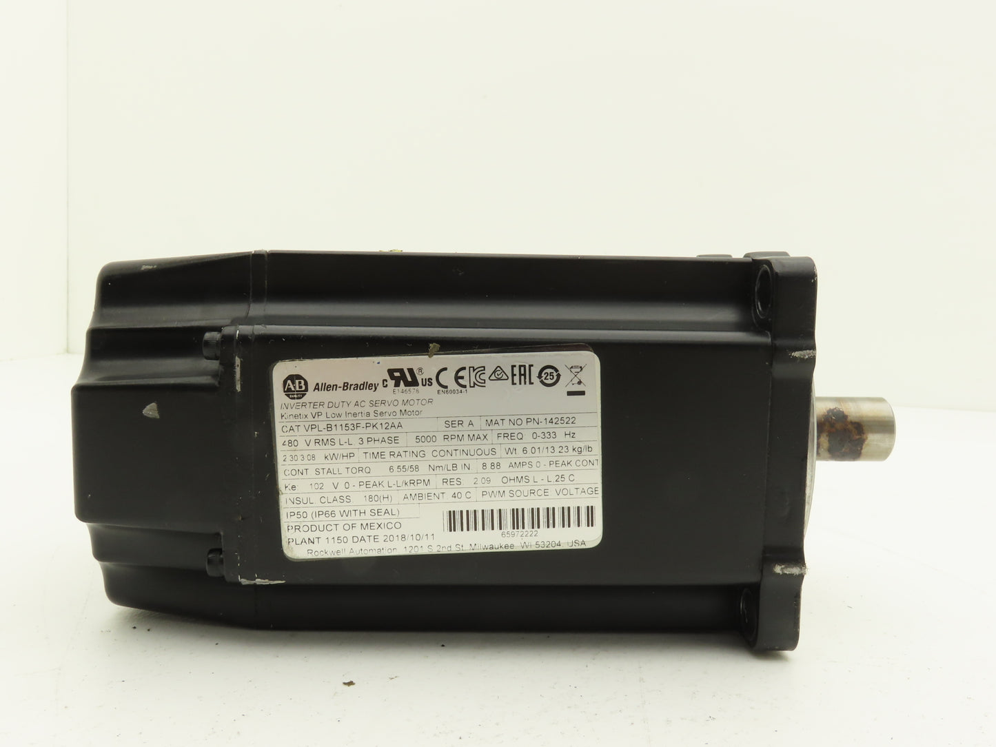 Allen Bradley VPL-B1153F-PK12AA AC Servo Motor 3.08Hp 5000rpm 480VAC 3PH