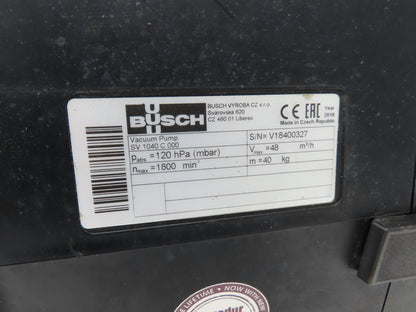 Busch SV 1040 C 00 Rotary Vane Vacuum Pump 120mbar 48m³/h 1.6Hp 200-277/480V 3PH