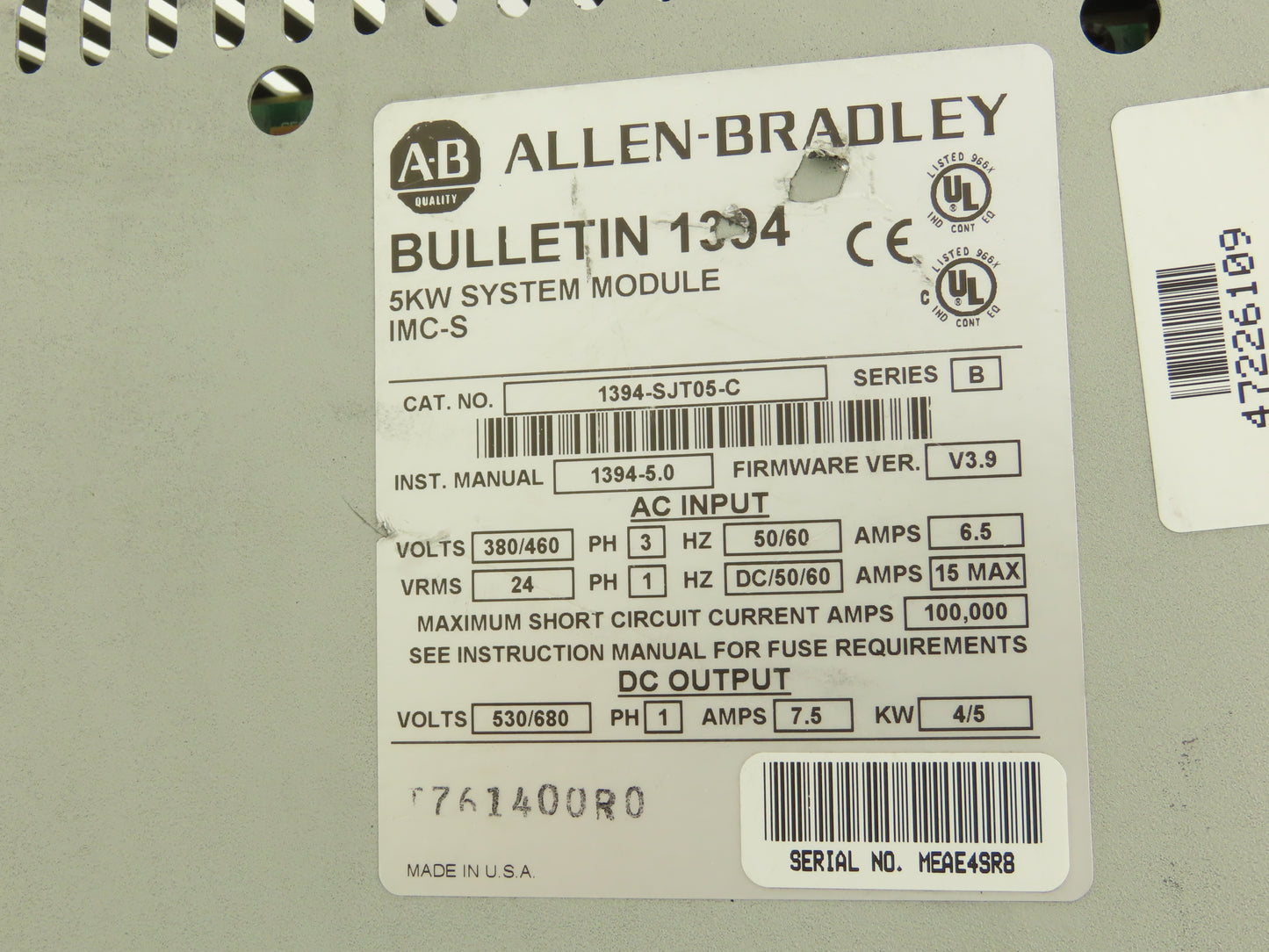 Allen Bradley 1394-SJT05-C Digital Servo 5 kW System Module IMC-S 460V Ser B