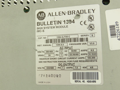 Allen Bradley 1394-SJT05-C Digital Servo 5 kW System Module IMC-S 460V Ser B