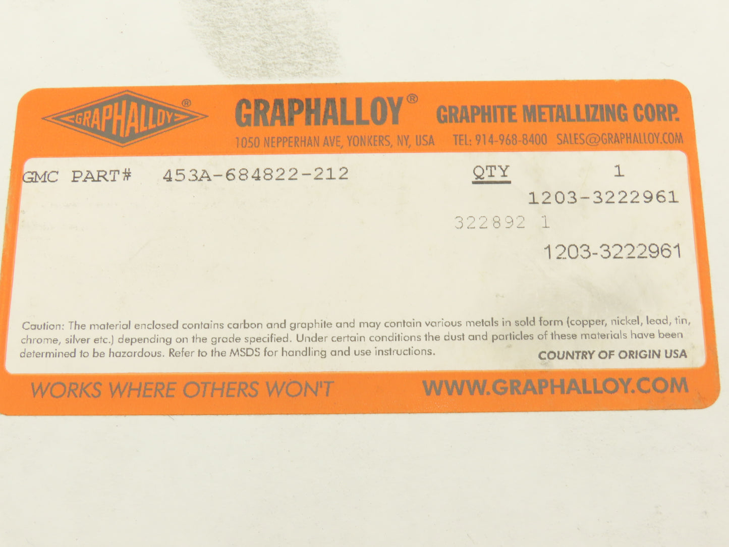 Graphalloy 453A-684822-212 High Temperature Graphite Bearing Bushing 3"ID