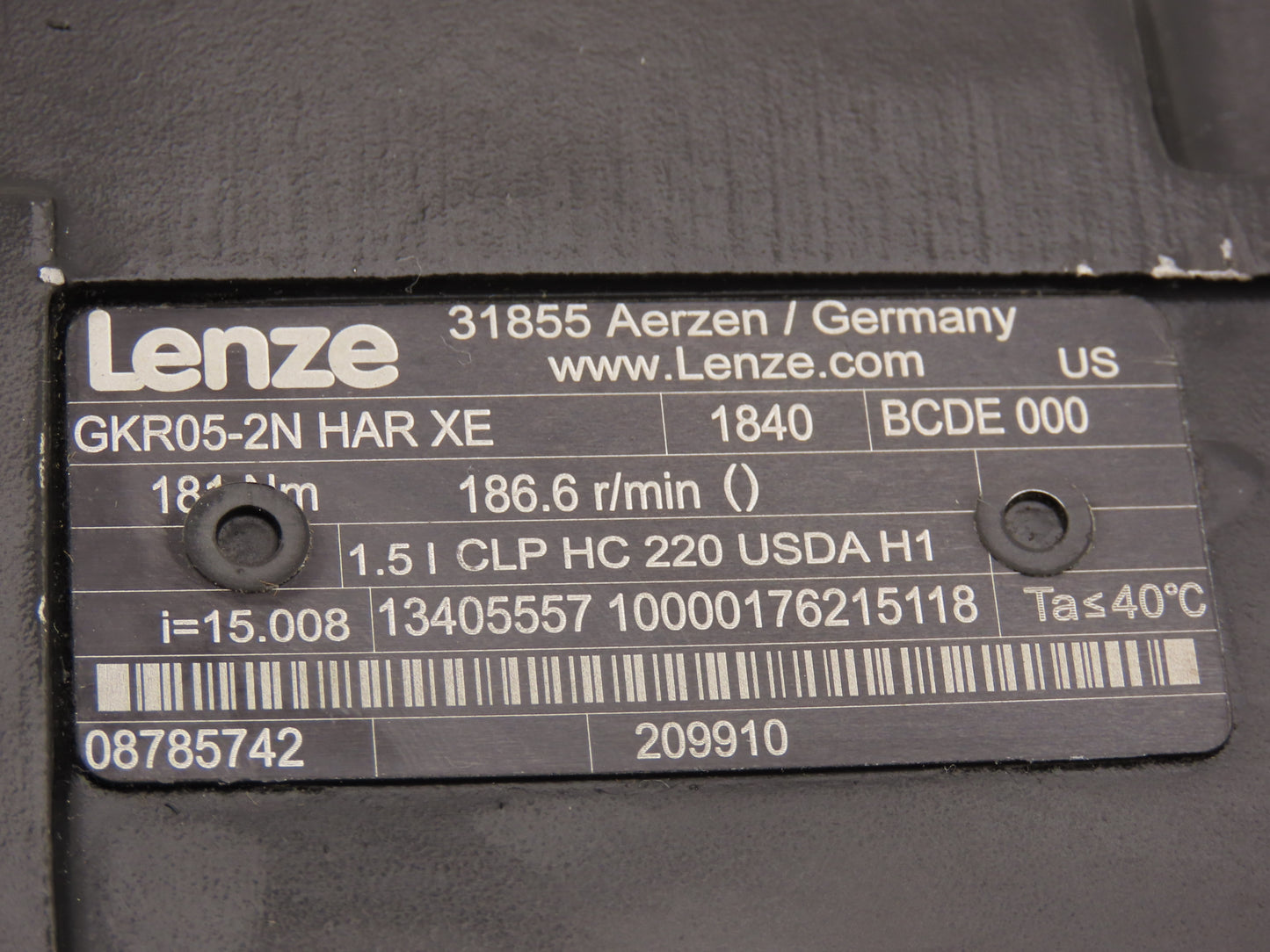 Lenze GKR05-2N HAR XE Servo Gearbox 15:1 Gear Reducer 186.6 Hollow Shaft