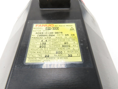 Fanuc A06B-0148-B675 AC Servo Motor 4.4Kw 132V 3000RPM Encoder A8600360T201