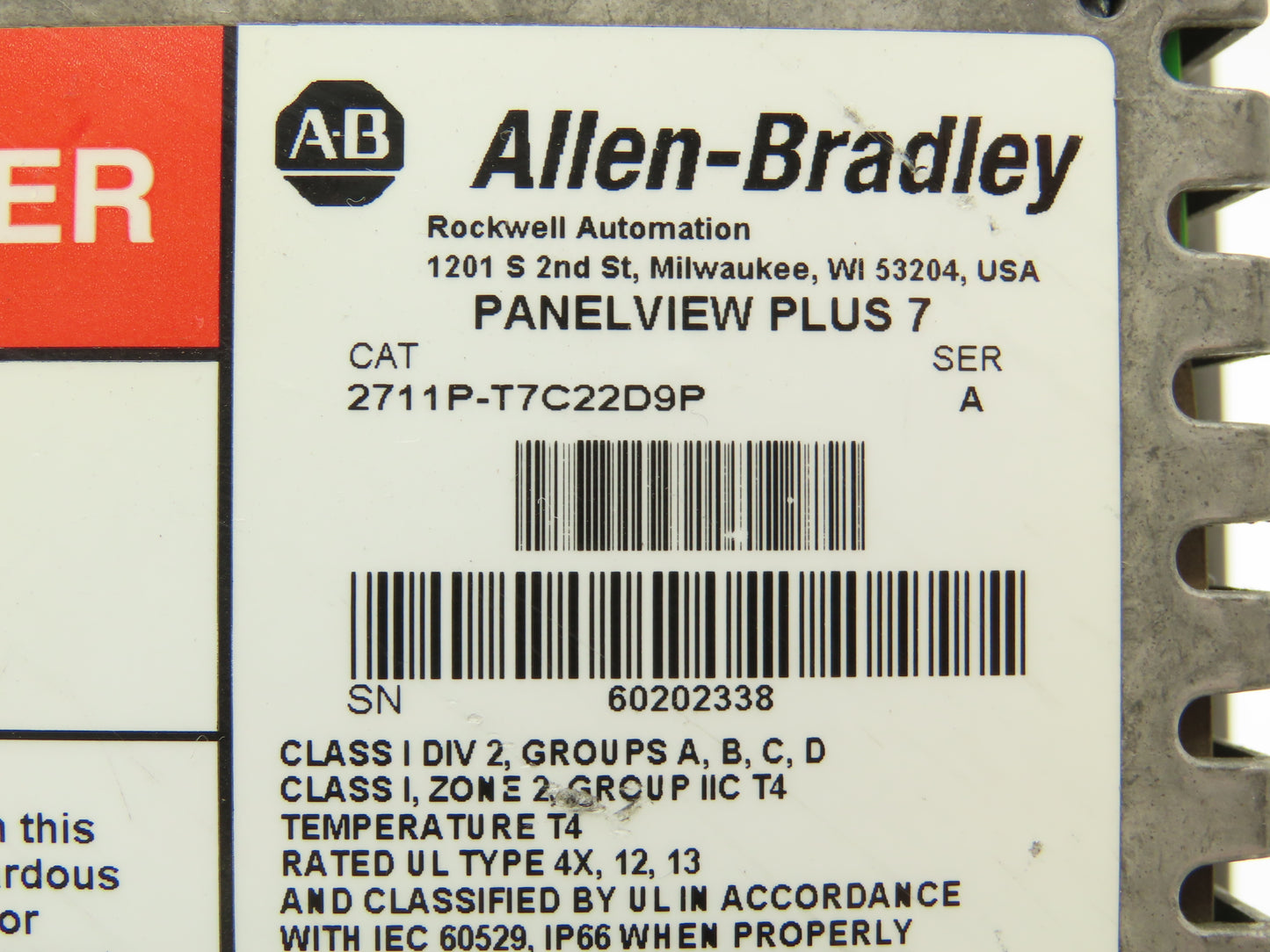 Allen Bradley 2711P-T7C22D9P HMI PanelView Plus 7 Touch Screen 7" 24VDC Series A