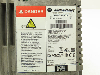 Allen Bradley 2711P-T7C22D9P HMI PanelView Plus 7 Touch Screen 7" 24VDC Series A