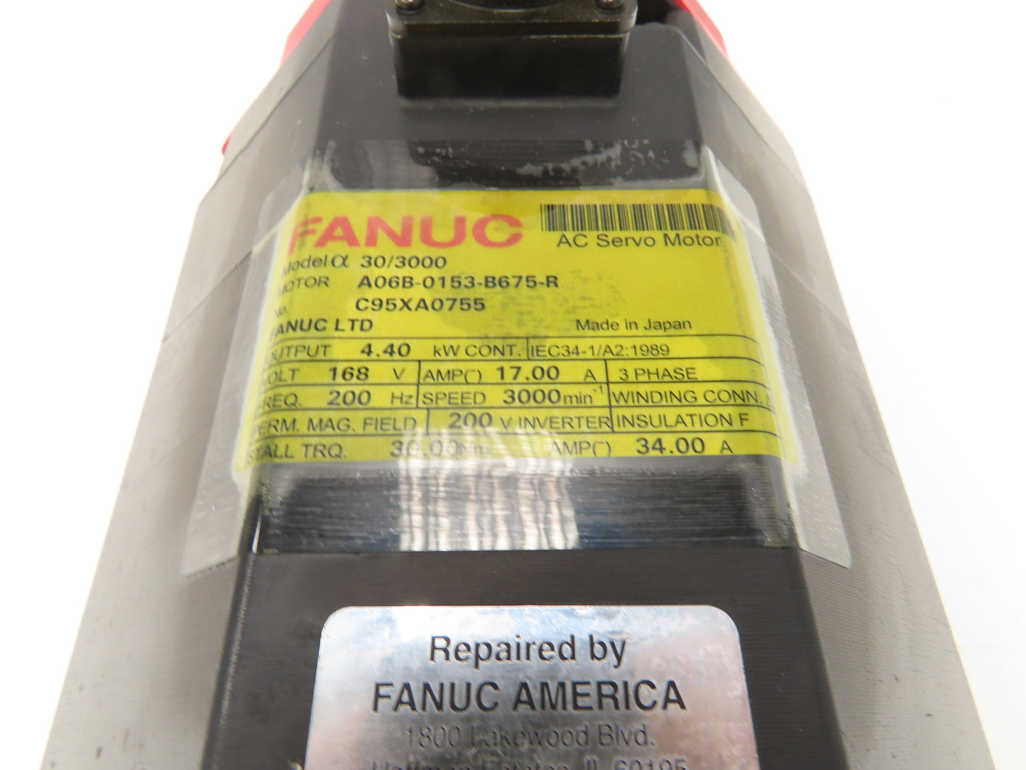Fanuc A06B-0153-B675-R AC Servo Motor 4.4Kw 168V 3000RPM Encoder A8600360T201