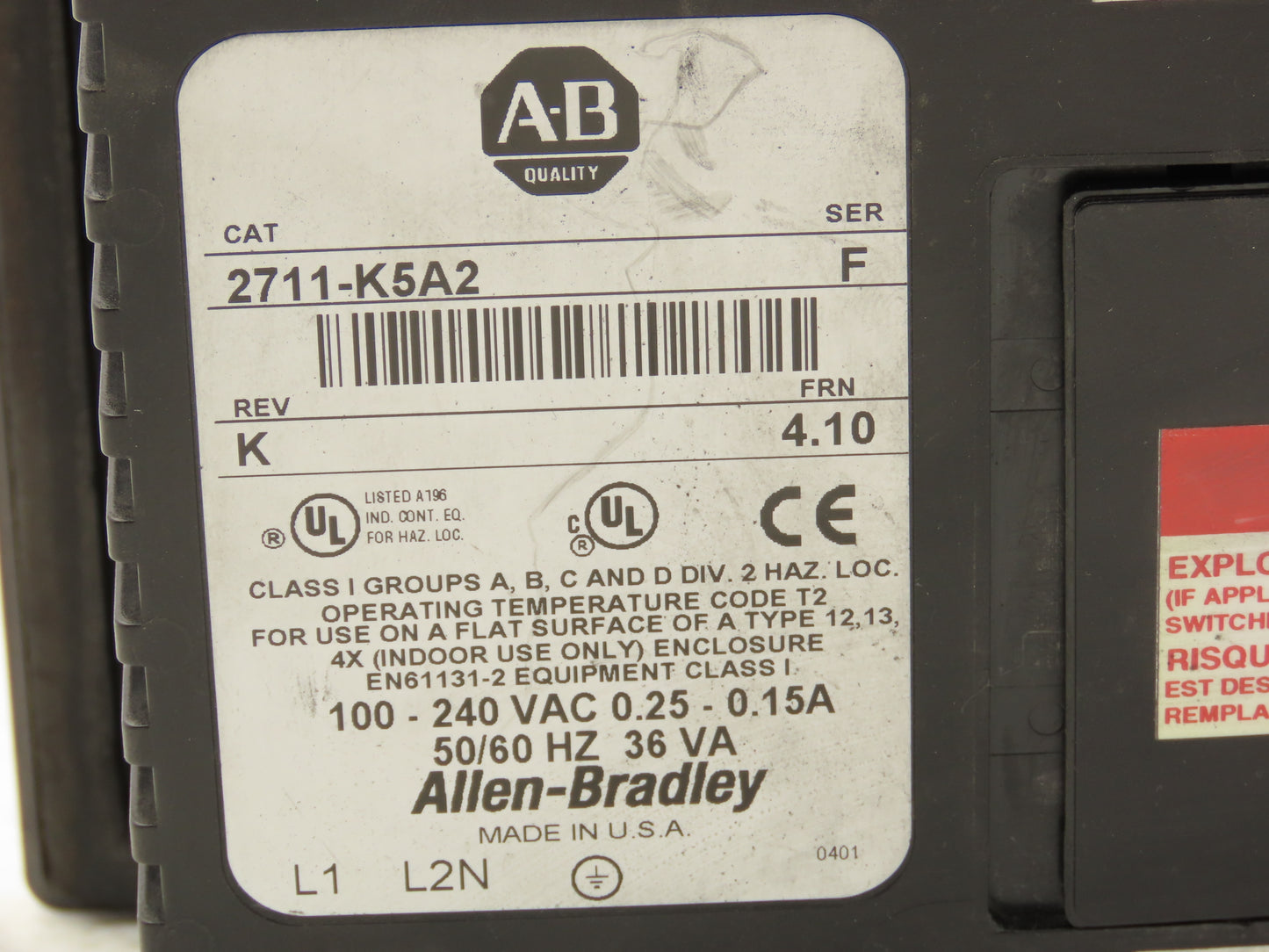 Allen Bradley 2711-K5A2 PanelView 550 HMI Control Terminal Ser F Rev K FRN 4.10
