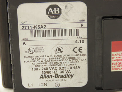 Allen Bradley 2711-K5A2 PanelView 550 HMI Control Terminal Ser F Rev K FRN 4.10