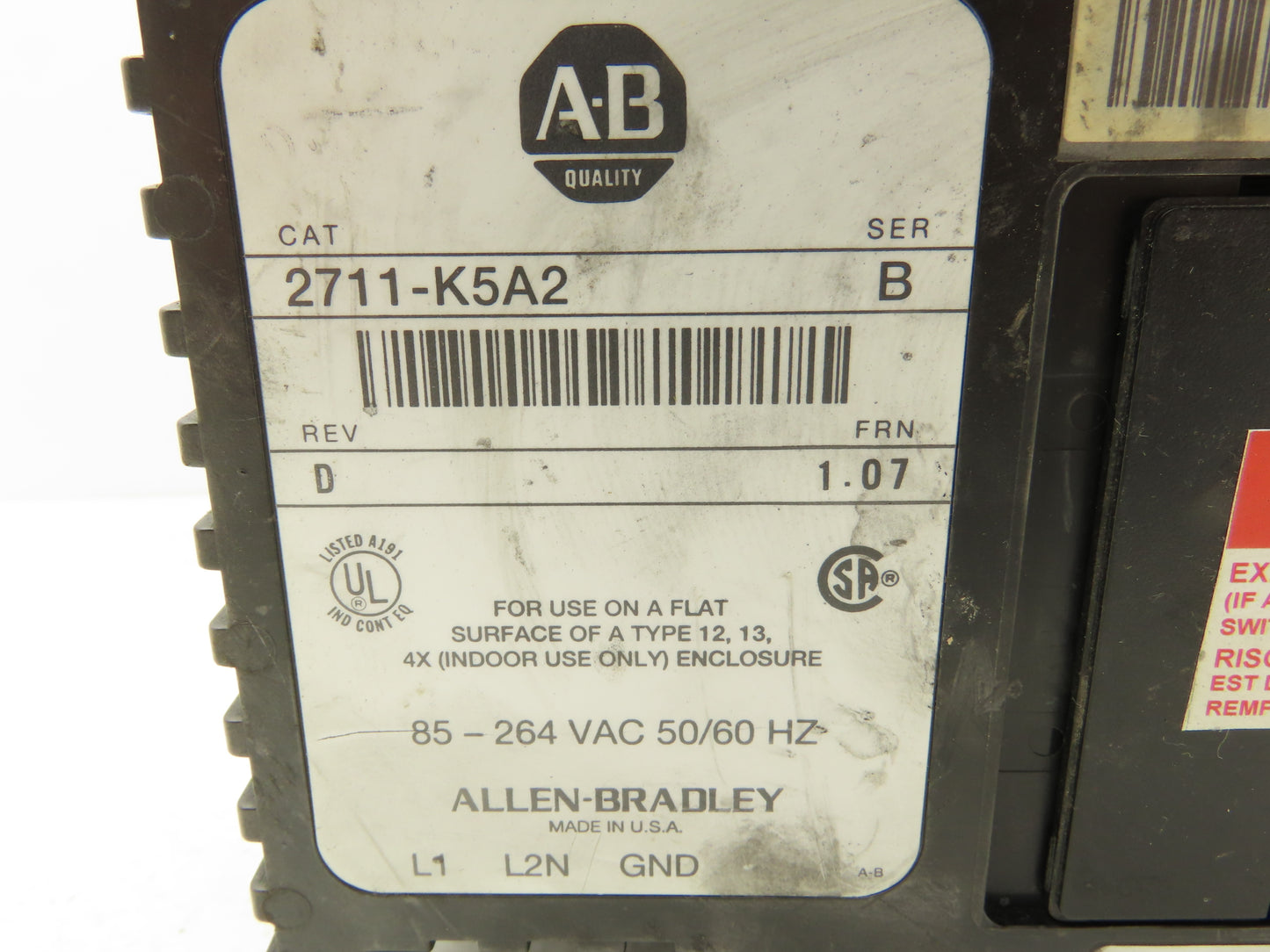 Allen Bradley 2711-K5A2 PanelView 550 HMI Control Terminal Ser B Rev D FRN 1.07