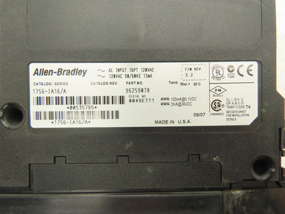 Allen Bradley 1756-IA16/A ControlLogix PLC AC Input Module 16PT 120VAC Rev 3.2