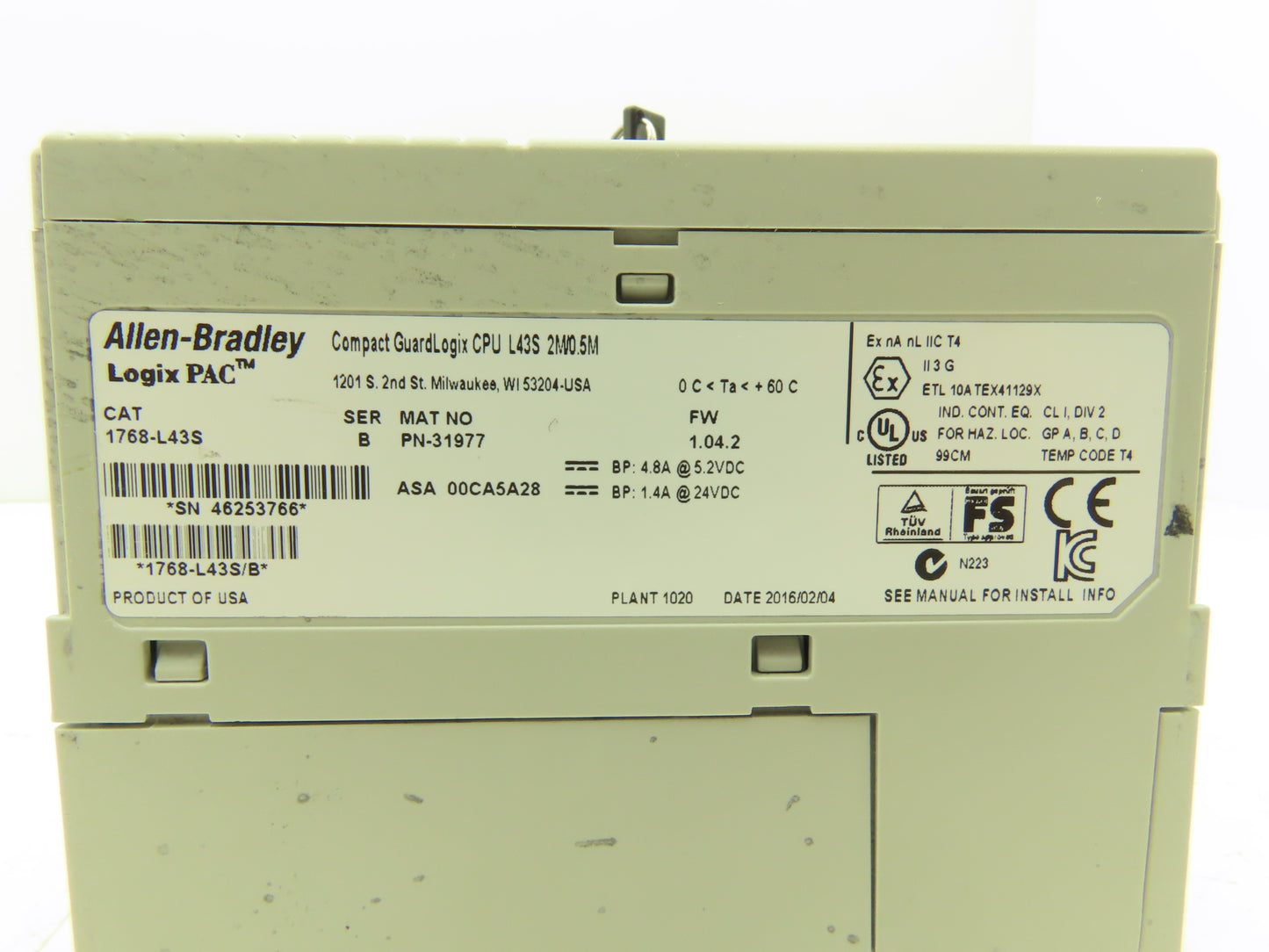 Allen Bradley 1768-L43S GuardLogix Processor Unit Compact CPU Ser B Rev 1.04.2