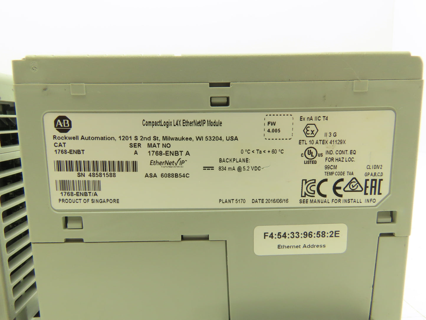 Allen Bradley 1768-PB3/1768-ENBT CompactLogix Power Supply w/Ethernet Module