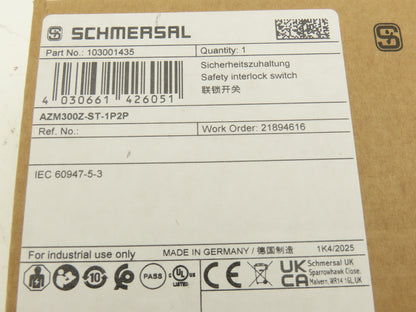 Schmersal AZM300Z-ST-1P2P Solenoid Interlock Safety Switch RFID 24VDC 103001435