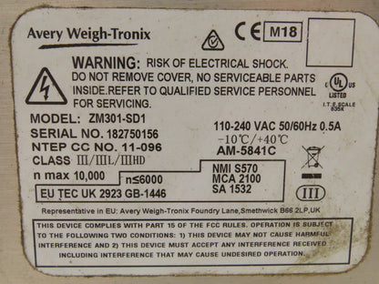 Avery Weigh-Tronix Model ZM301-SD1 Digital Scale Weight Readout Indicator