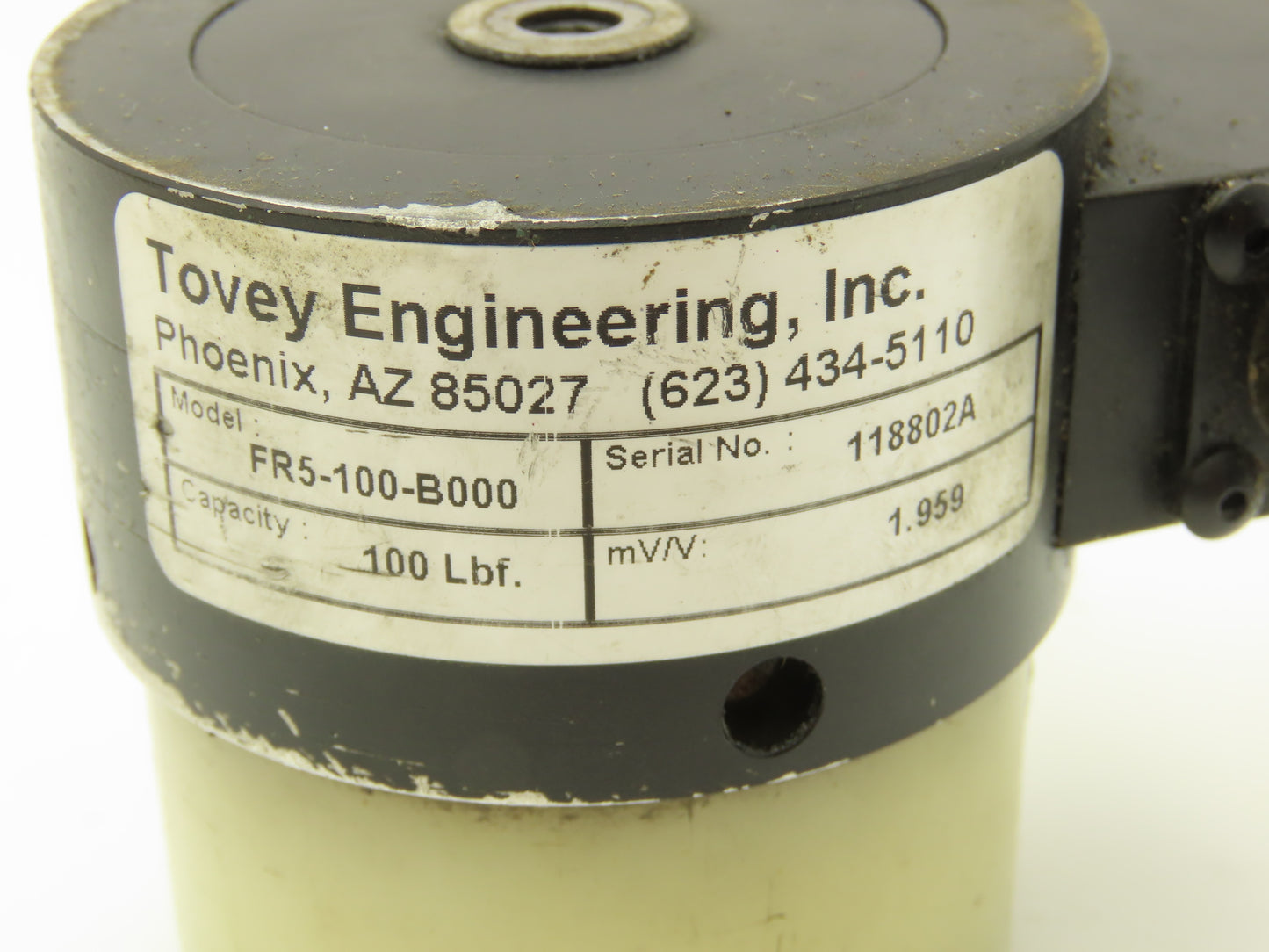 Tovey FR5-100-B000 Load Cell 100 Lbs Capacity Low Capacity Fatigue Rated